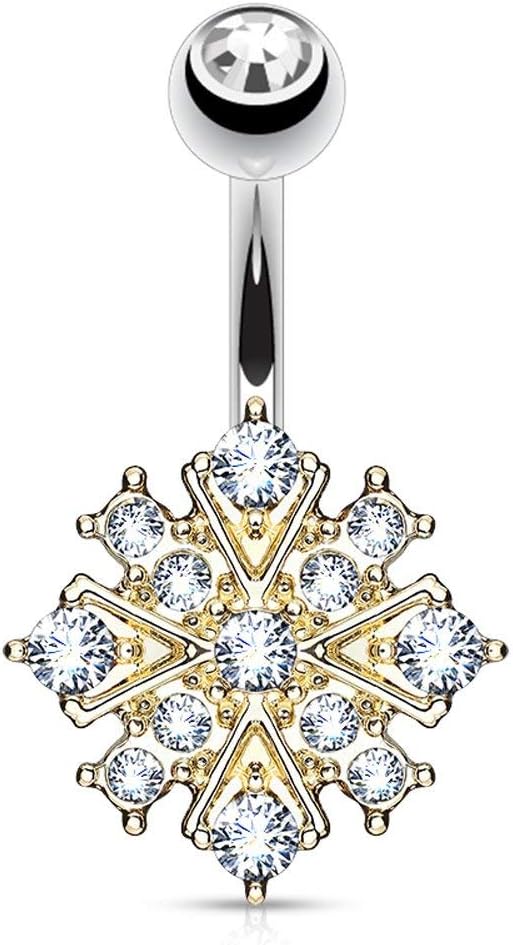 Forbidden Body Jewelry Surgical Steel Crystalline Paved Snowflake Belly Button Ring - 我的商店我的商店我的商店