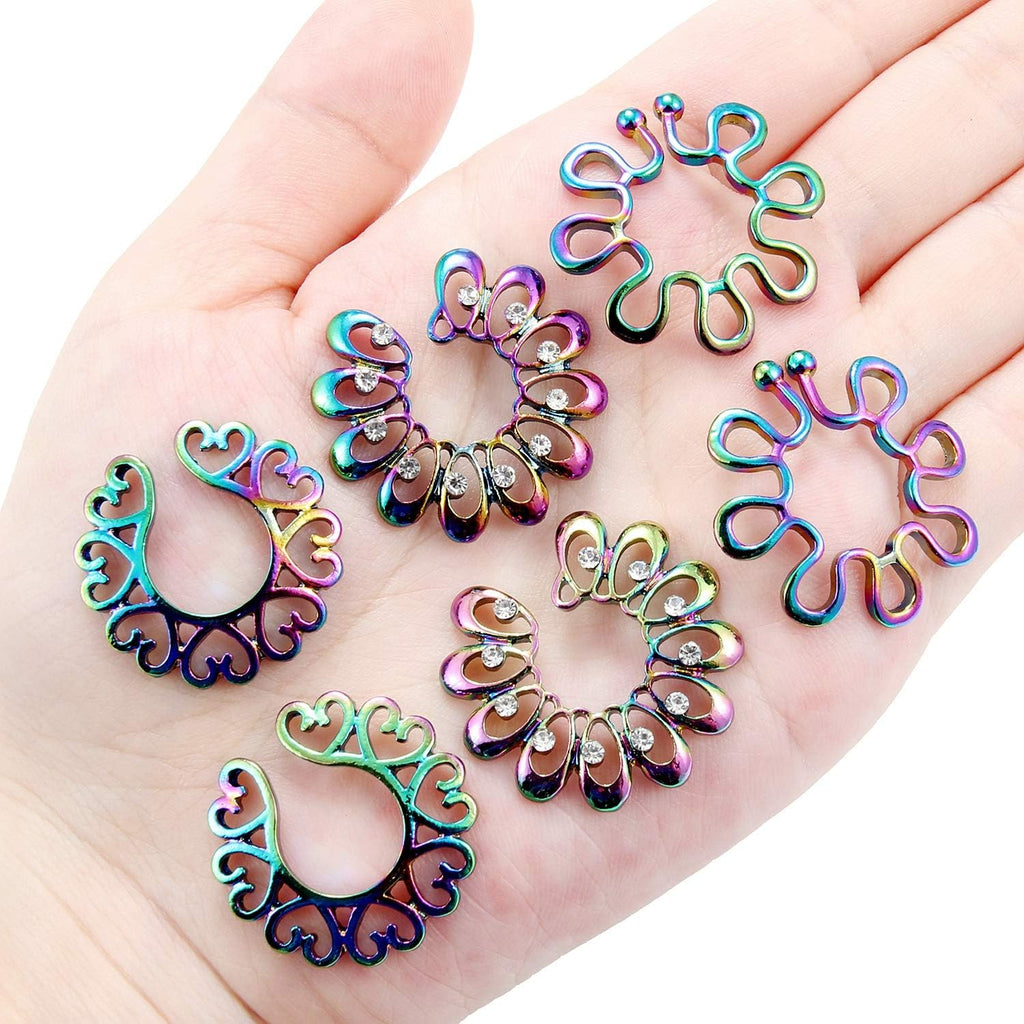 Ftovosyo Hearts/Crystal Tribal Floral/Flower Clip On Non Piercing Nipplerings Women Stainless Steel Fake Nipple Rings Piercing Jewelry 3 Pairs - QIAO CrystalQIAO CrystalQIAO Crystal