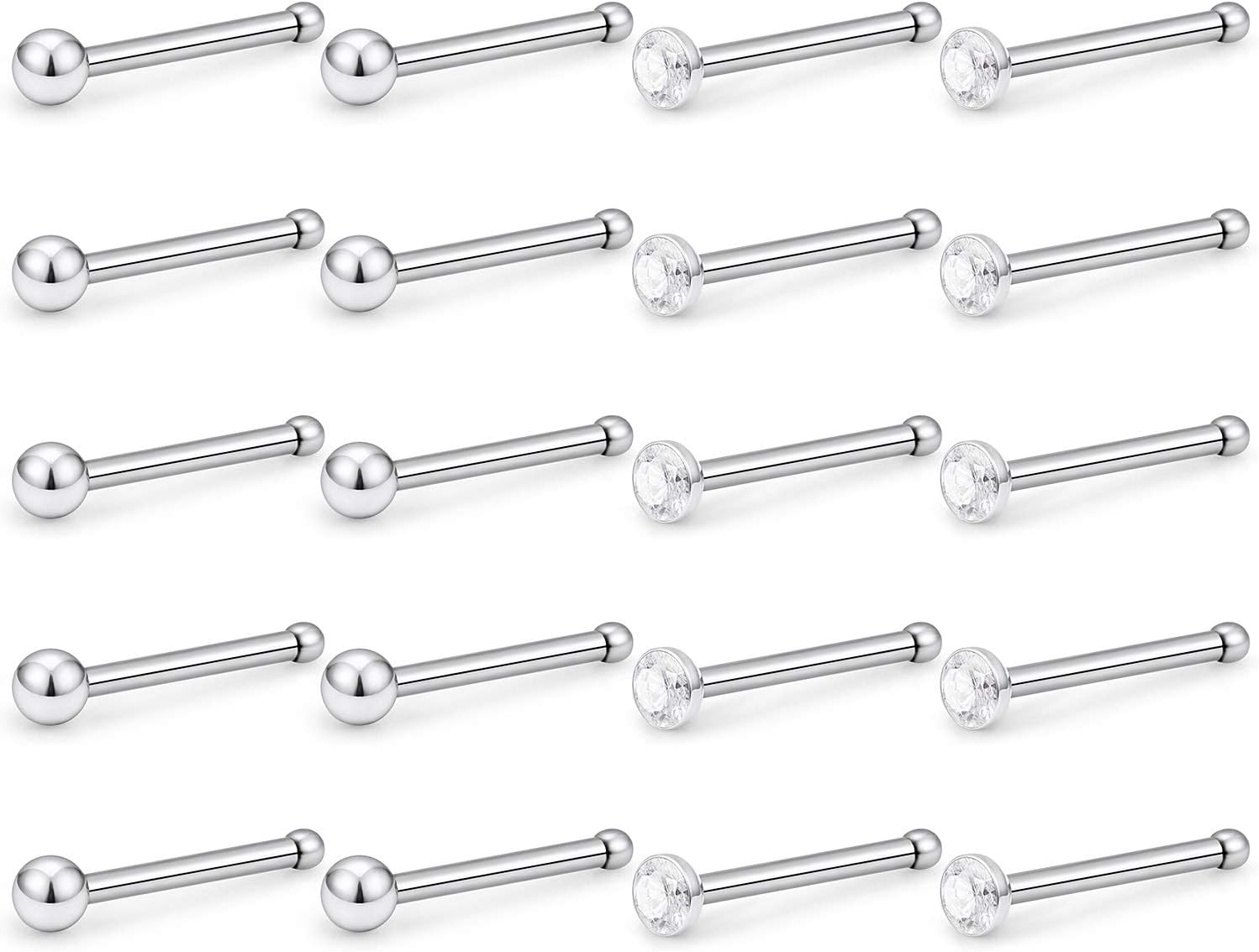 Ftovosyo Nose Ring Studs 22G 20PCS Surgical Steel Bone Nose Rings Pin Clear Diamond CZ Piercing Jewelry Women 1.5mm 2mm 2.5mm 3mm - QIAO CrystalQIAO CrystalQIAO Crystal