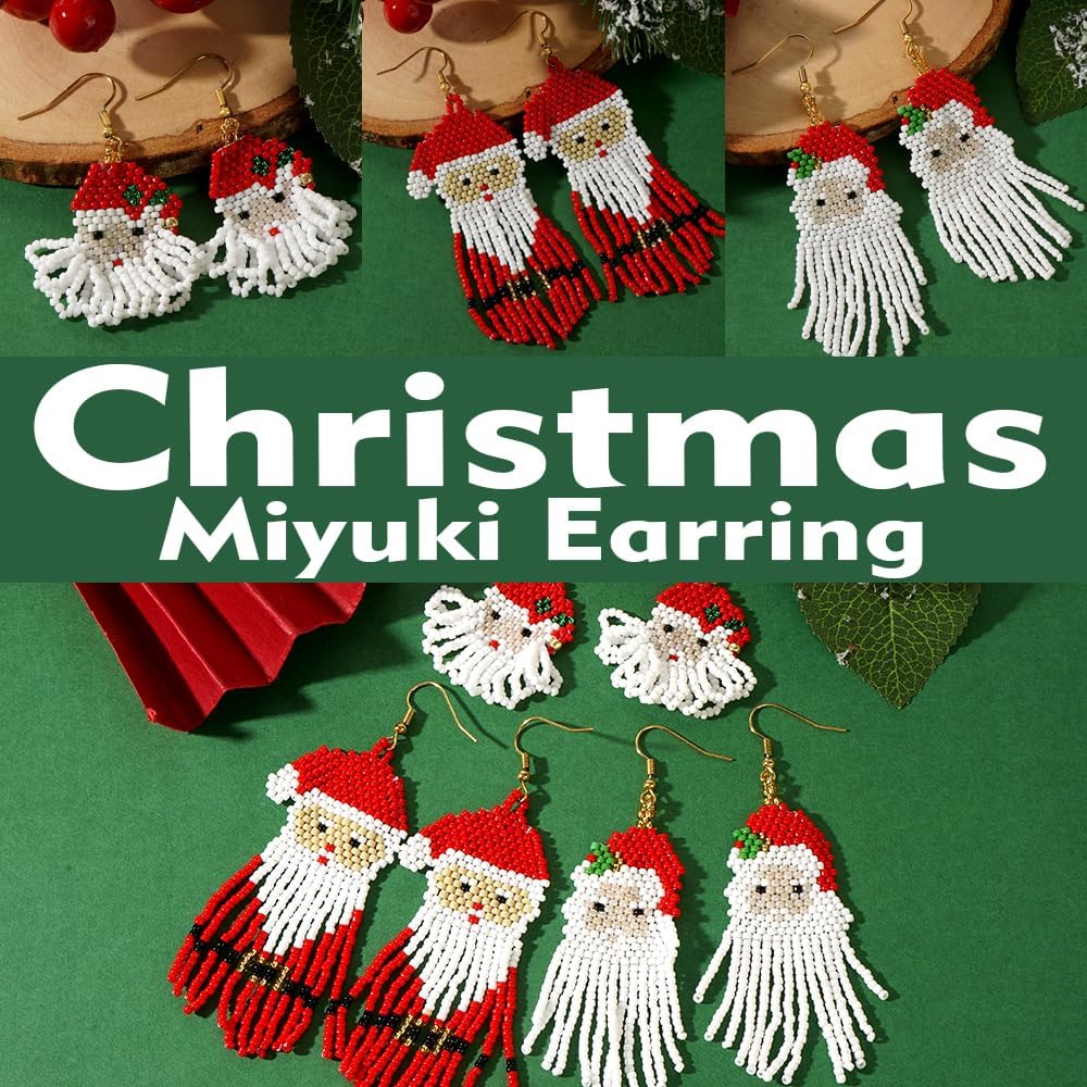 Fun Christmas Day Statement Snowman Beaded Earrings for Women, Glass Beads Gold Ear Hooks Long Tassel Dangle Drop Custom Prom Party Jewelry Accessories Gifts - 我的商店我的商店我的商店