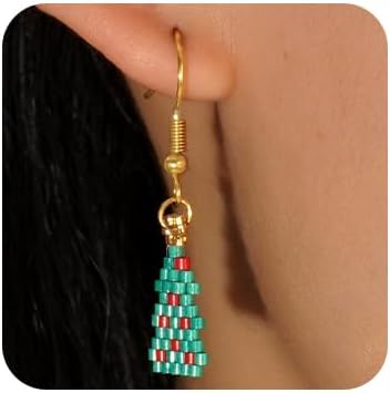 Fun Christmas Day Statement Snowman Beaded Earrings for Women, Glass Beads Gold Ear Hooks Long Tassel Dangle Drop Custom Prom Party Jewelry Accessories Gifts - 我的商店我的商店我的商店