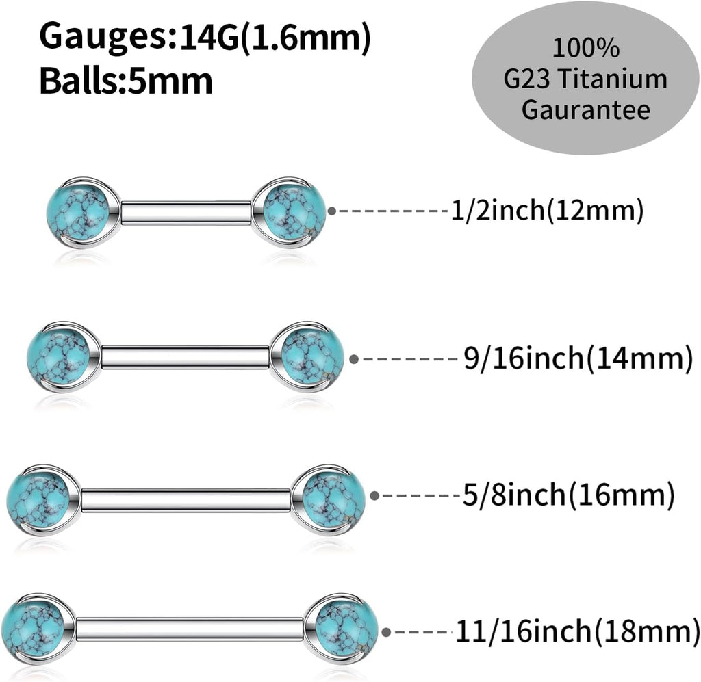 FUNLMO 2pcs Nipple Piercing Jewelry G23 Titanium Nipple Rings Tongue Rings Internally Threaded Bridge Piercing Jewelry 16G 14G 12G 12mm - 18mm - QIAO CrystalQIAO CrystalQIAO Crystal