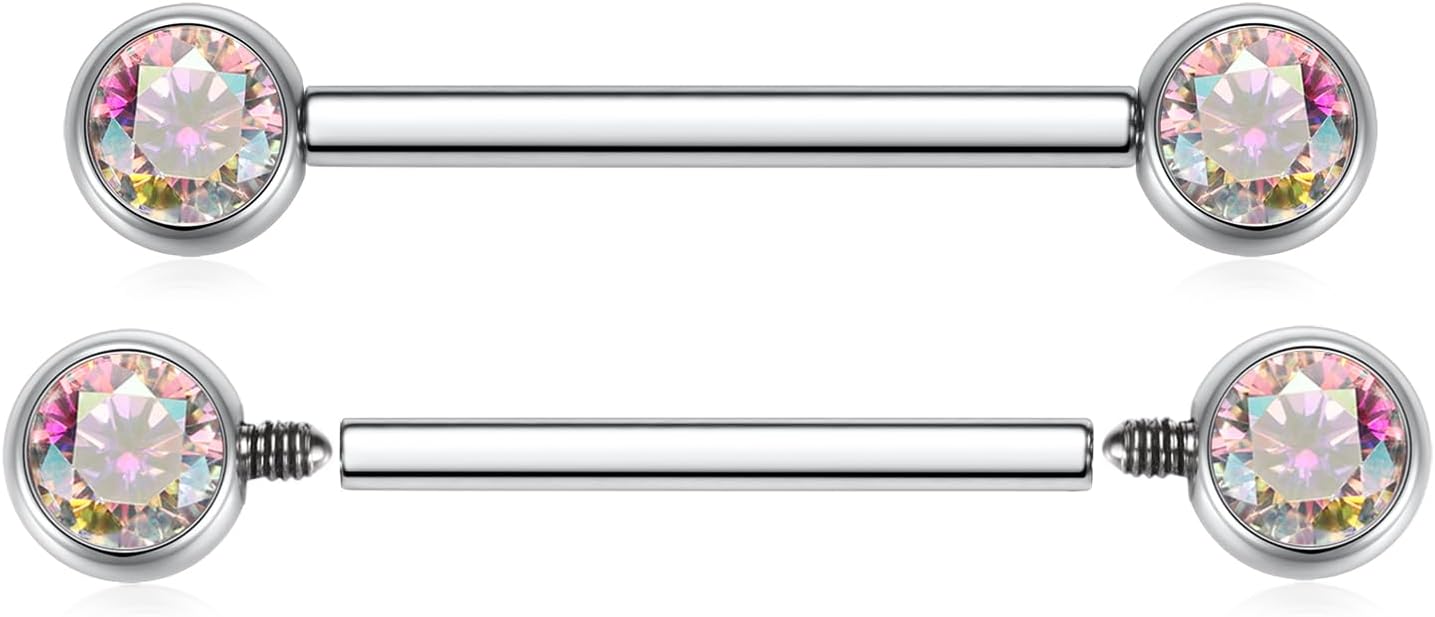 FUNLMO 2pcs Nipple Piercing Jewelry Titanium Nipple Rings Internally Threaded Tongue Rings Bridge Piercing Jewelry Nipple Barbells 14G 12 - 20mm - QIAO CrystalQIAO CrystalQIAO Crystal