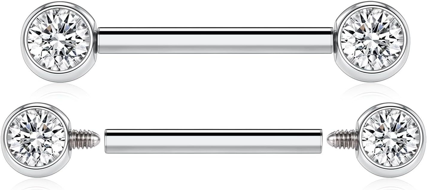 FUNLMO 2pcs Nipple Piercing Jewelry Titanium Nipple Rings Internally Threaded Tongue Rings Bridge Piercing Jewelry Nipple Barbells 14G 12 - 20mm - QIAO CrystalQIAO CrystalQIAO Crystal