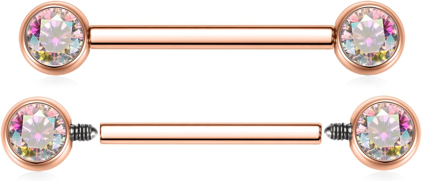 FUNLMO 2pcs Nipple Piercing Jewelry Titanium Nipple Rings Internally Threaded Tongue Rings Bridge Piercing Jewelry Nipple Barbells 14G 12 - 20mm - QIAO CrystalQIAO CrystalQIAO Crystal