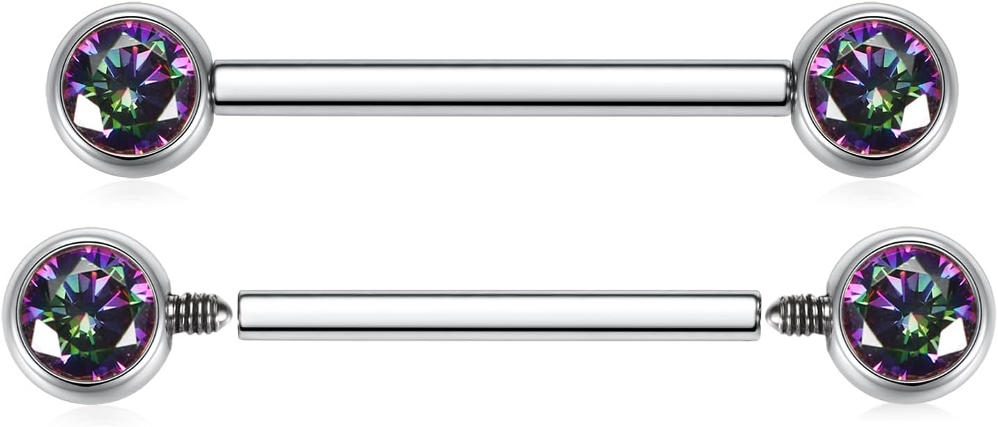 FUNLMO 2pcs Nipple Piercing Jewelry Titanium Nipple Rings Internally Threaded Tongue Rings Bridge Piercing Jewelry Nipple Barbells 14G 12 - 20mm - QIAO CrystalQIAO CrystalQIAO Crystal