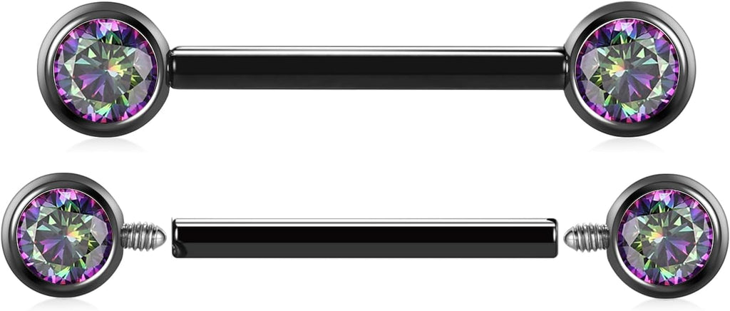 FUNLMO 2pcs Nipple Piercing Jewelry Titanium Nipple Rings Internally Threaded Tongue Rings Bridge Piercing Jewelry Nipple Barbells 14G 12 - 20mm - QIAO CrystalQIAO CrystalQIAO Crystal