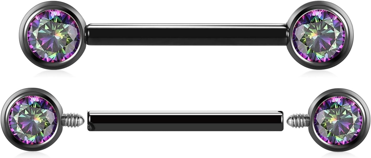 FUNLMO 2pcs Nipple Piercing Jewelry Titanium Nipple Rings Internally Threaded Tongue Rings Bridge Piercing Jewelry Nipple Barbells 14G 12 - 20mm - QIAO CrystalQIAO CrystalQIAO Crystal