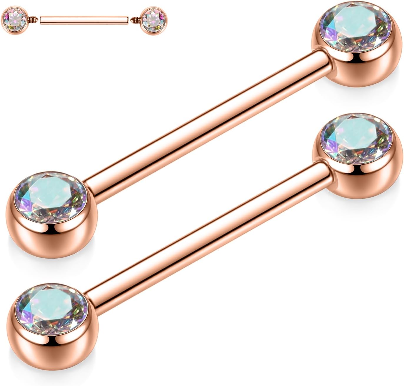 FUNLMO 2pcs Nipple Piercing Jewelry Titanium Nipple Rings Internally Threaded Tongue Rings Bridge Piercing Jewelry Nipple Barbells 14G 12 - 20mm - QIAO CrystalQIAO CrystalQIAO Crystal