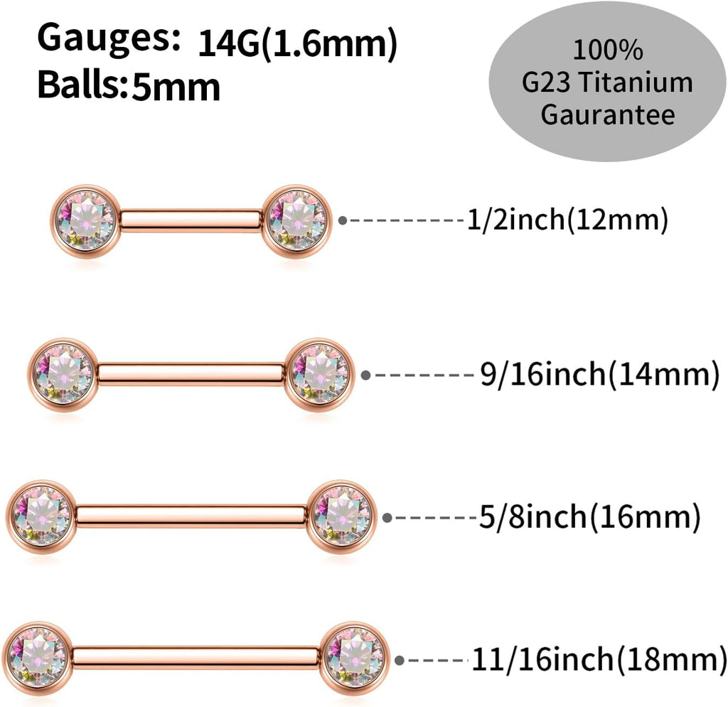 FUNLMO 2pcs Nipple Piercing Jewelry Titanium Nipple Rings Internally Threaded Tongue Rings Bridge Piercing Jewelry Nipple Barbells 14G 12 - 20mm - QIAO CrystalQIAO CrystalQIAO Crystal