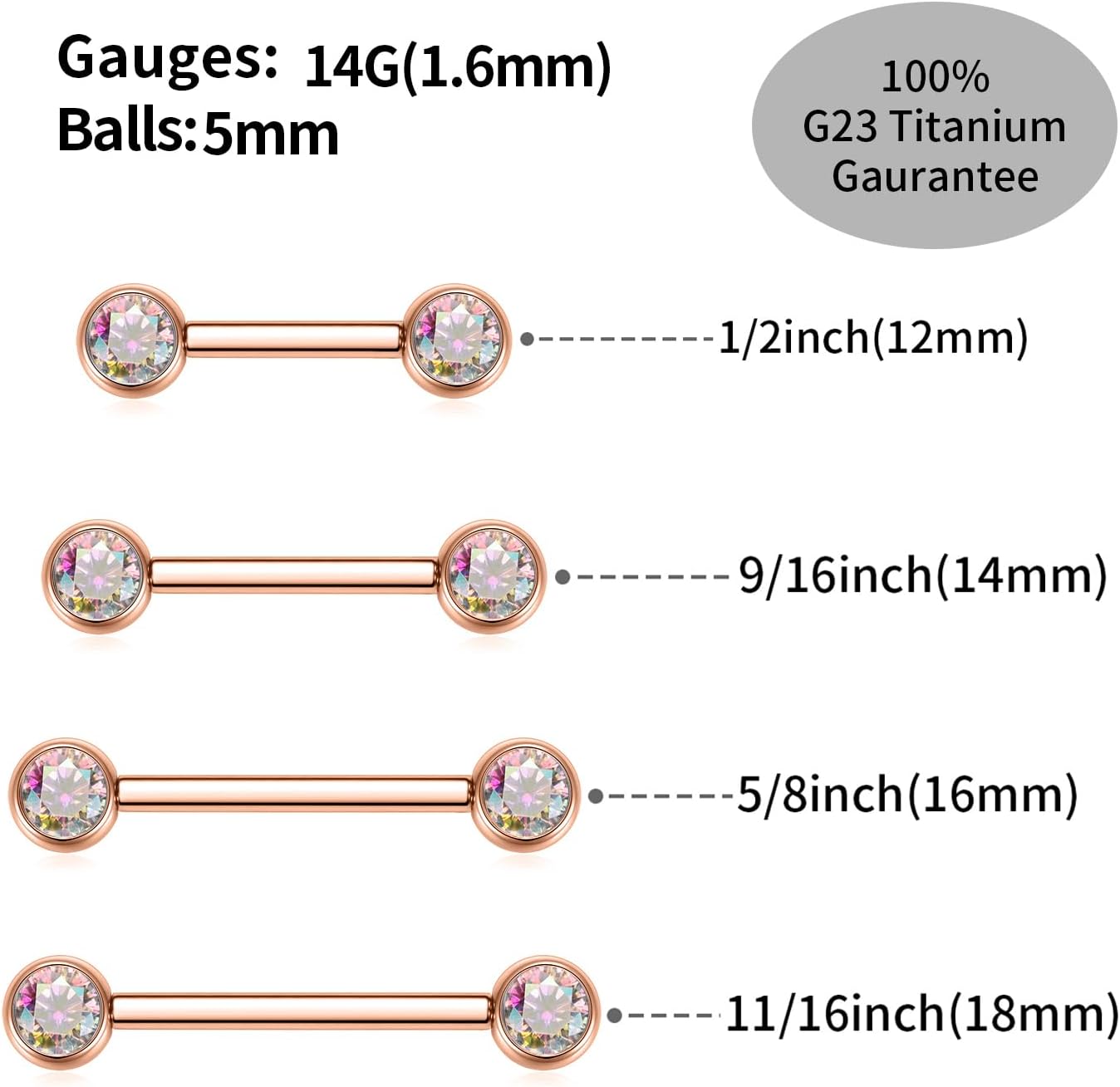 FUNLMO 2pcs Nipple Piercing Jewelry Titanium Nipple Rings Internally Threaded Tongue Rings Bridge Piercing Jewelry Nipple Barbells 14G 12 - 20mm - QIAO CrystalQIAO CrystalQIAO Crystal