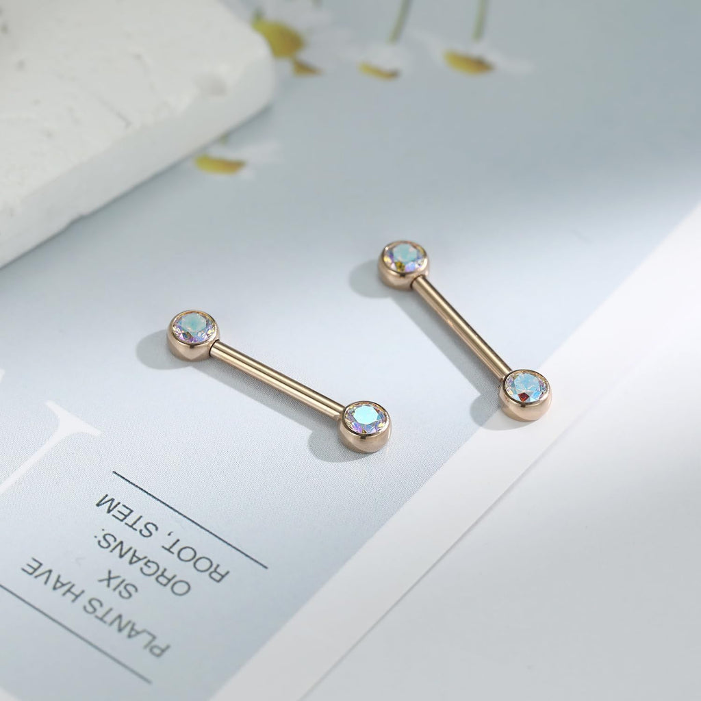 FUNLMO 2pcs Nipple Piercing Jewelry Titanium Nipple Rings Internally Threaded Tongue Rings Bridge Piercing Jewelry Nipple Barbells 14G 12 - 20mm - QIAO CrystalQIAO CrystalQIAO Crystal