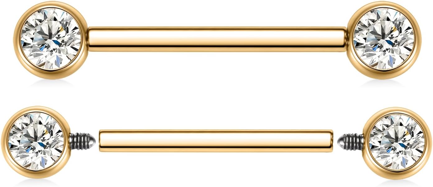 FUNLMO 2pcs Nipple Piercing Jewelry Titanium Nipple Rings Internally Threaded Tongue Rings Bridge Piercing Jewelry Nipple Barbells 14G 12 - 20mm - QIAO CrystalQIAO CrystalQIAO Crystal