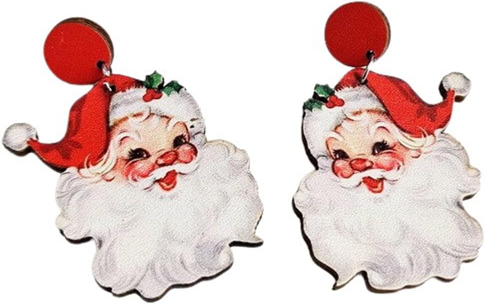 Funny Cute Christmas Earrings Santa Claus Christmas Tree Snowman Wooden Dangle Drop Earrings Vintage Gingerbread Man Cow Bus Earrings for Women Xmas Christmas Party Jewelry - QIAO Crystal我的商店QIAO Crystal