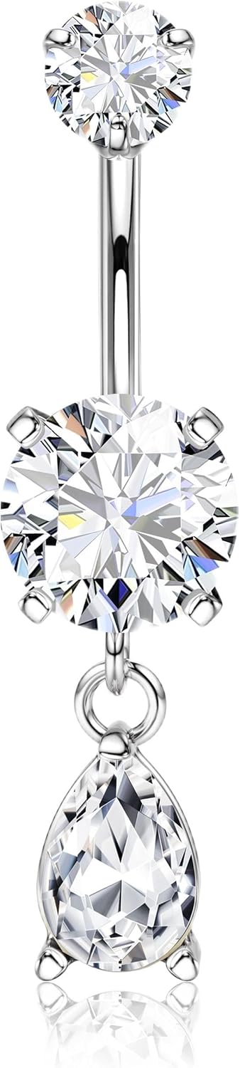 G23 Titanium Dangle Belly Button Rings for Women 14G Internally Threaded Belly Ring Dangling Piercing Jewelry with Heart Butterfly CZ Hypoallergenic Navel Piercing Ring Gold/Silver Tone - 我的商店我的商店我的商店