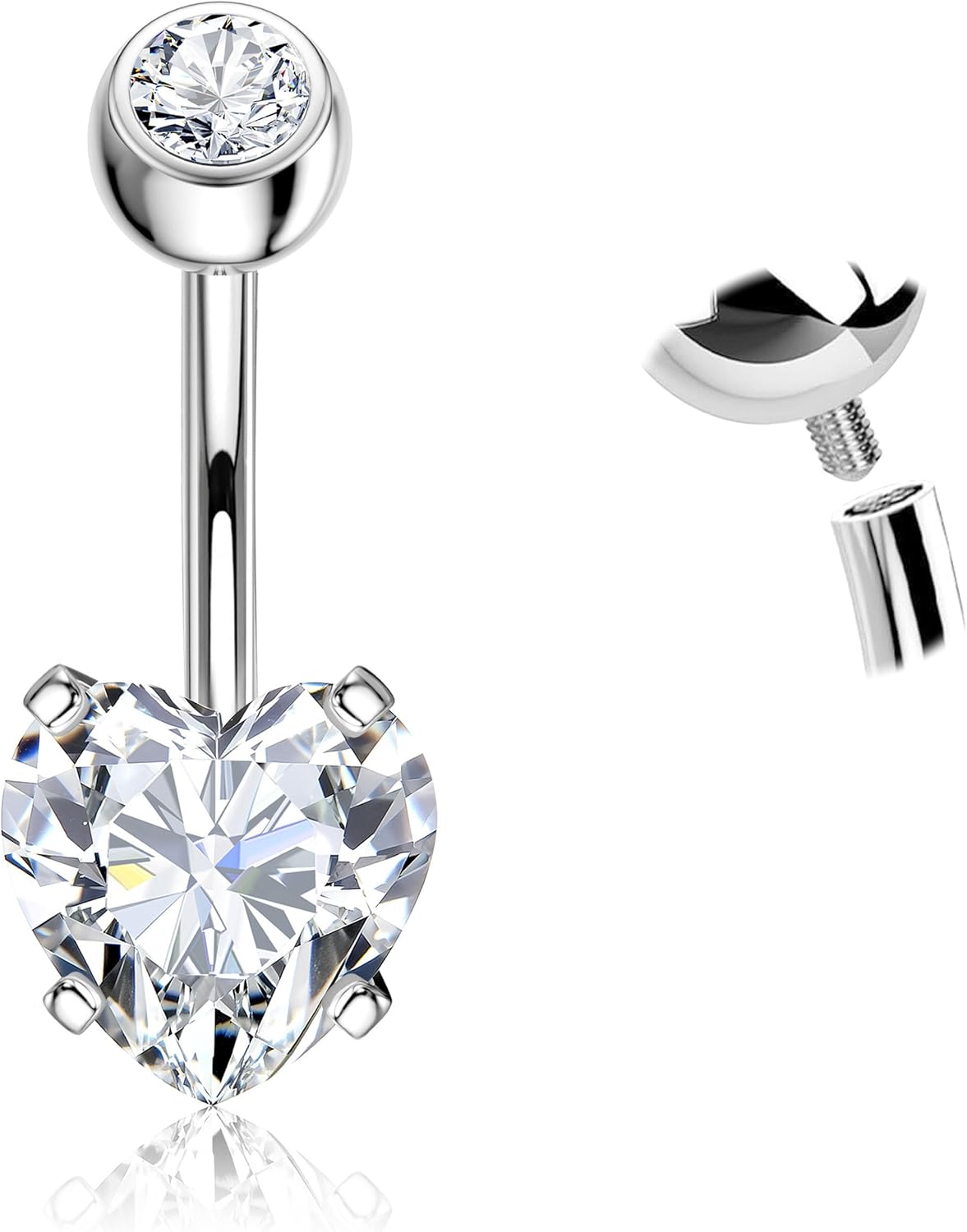 G23 Titanium Dangle Belly Button Rings for Women 14G Internally Threaded Belly Ring Dangling Piercing Jewelry with Heart Butterfly CZ Hypoallergenic Navel Piercing Ring Gold/Silver Tone - 我的商店我的商店我的商店