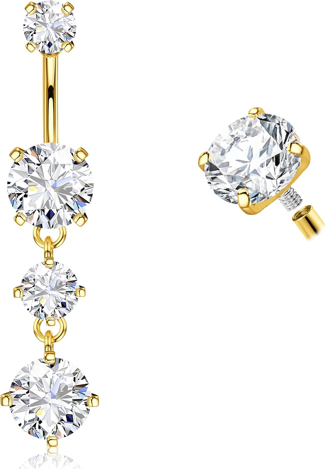 G23 Titanium Dangle Belly Button Rings for Women 14G Internally Threaded Belly Ring Dangling Piercing Jewelry with Heart Butterfly CZ Hypoallergenic Navel Piercing Ring Gold/Silver Tone - 我的商店我的商店我的商店