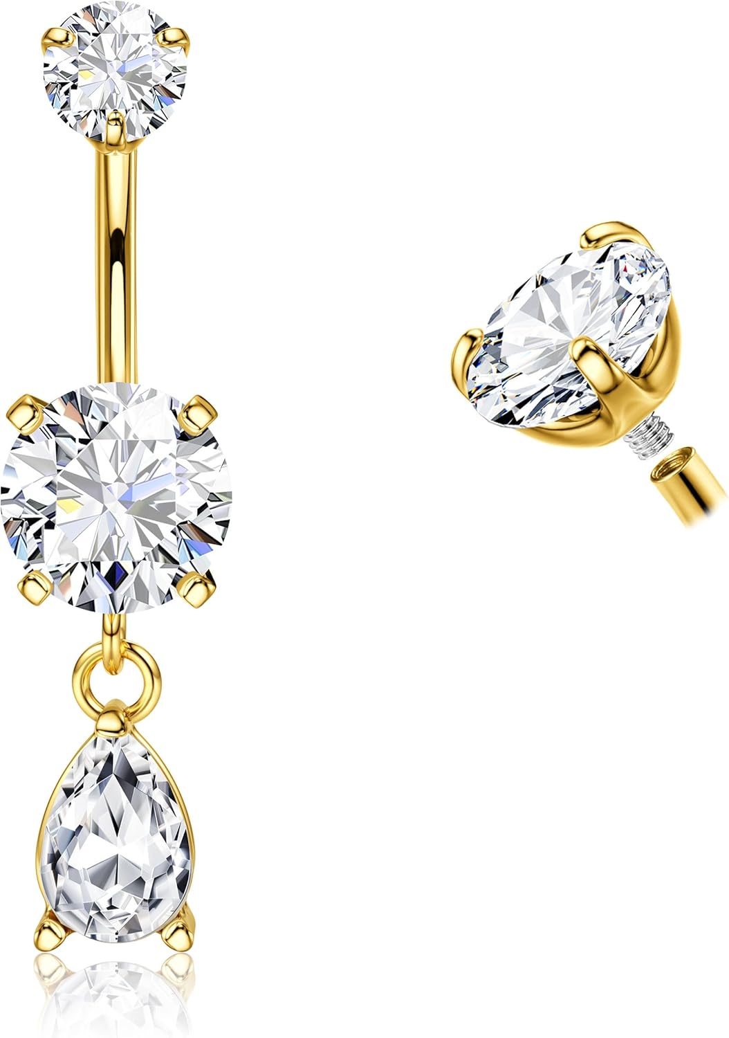 G23 Titanium Dangle Belly Button Rings for Women 14G Internally Threaded Belly Ring Dangling Piercing Jewelry with Heart Butterfly CZ Hypoallergenic Navel Piercing Ring Gold/Silver Tone - 我的商店我的商店我的商店