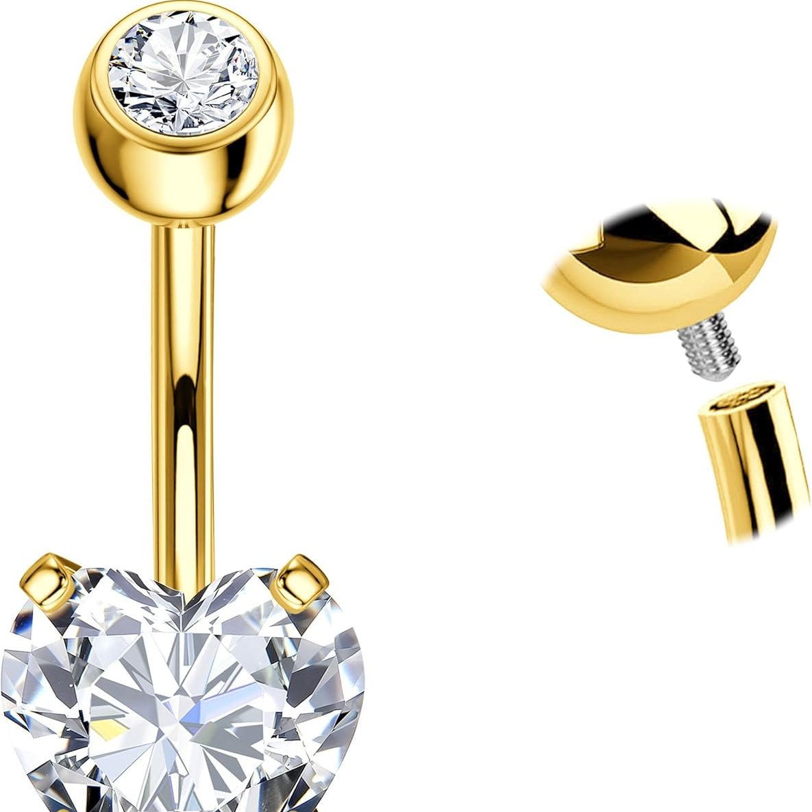 G23 Titanium Dangle Belly Button Rings for Women 14G Internally Threaded Belly Ring Dangling Piercing Jewelry with Heart Butterfly CZ Hypoallergenic Navel Piercing Ring Gold/Silver Tone - 我的商店我的商店我的商店