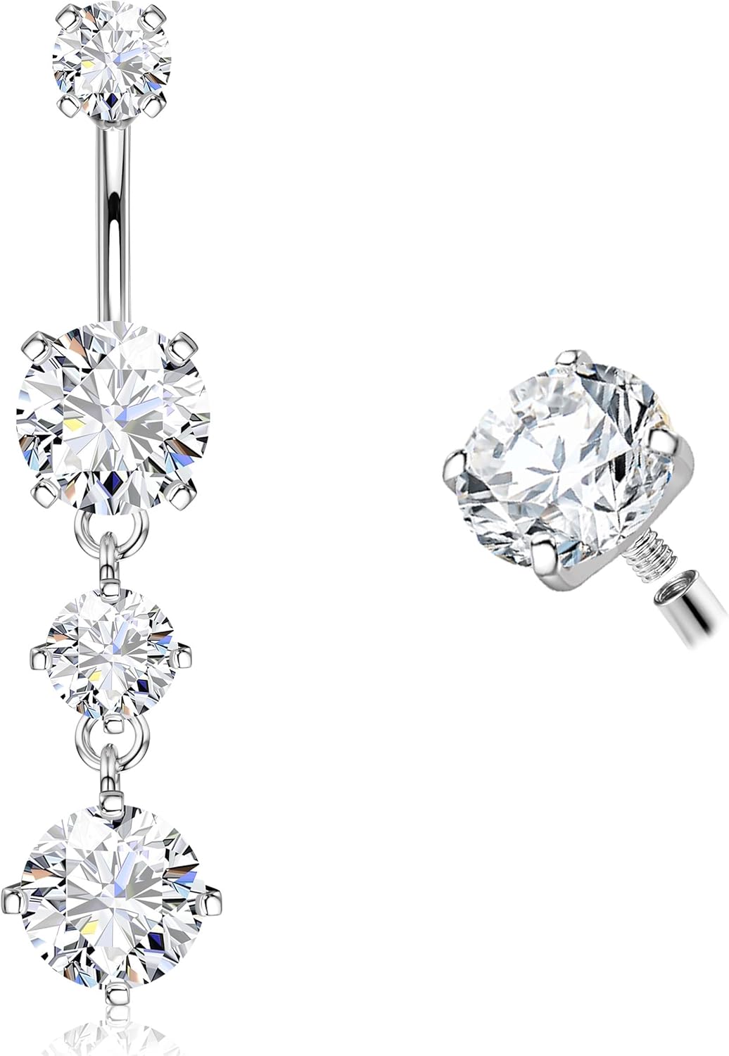 G23 Titanium Dangle Belly Button Rings for Women 14G Internally Threaded Belly Ring Dangling Piercing Jewelry with Heart Butterfly CZ Hypoallergenic Navel Piercing Ring Gold/Silver Tone - 我的商店我的商店我的商店