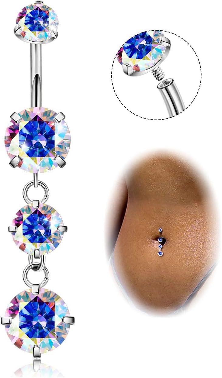 G23 Titanium Dangle Belly Button Rings for Women Dangling Navel Rings CZ Belly Rings Curved Barbell Internally Threaded Belly Piercing Jewelry - 我的商店我的商店我的商店