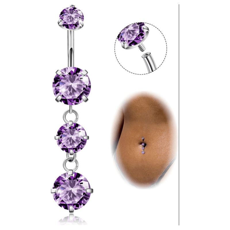 G23 Titanium Dangle Belly Button Rings for Women Dangling Navel Rings CZ Belly Rings Curved Barbell Internally Threaded Belly Piercing Jewelry - 我的商店我的商店我的商店