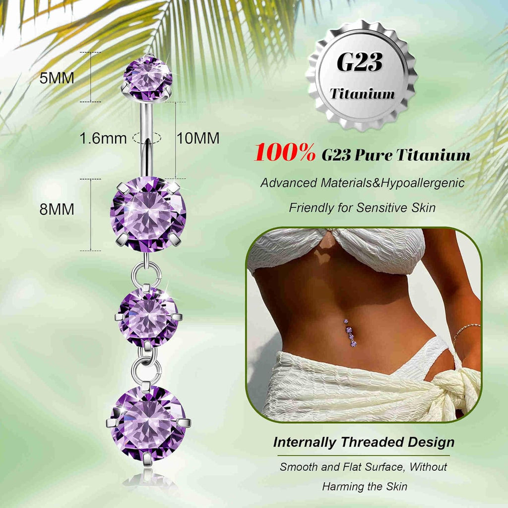 G23 Titanium Dangle Belly Button Rings for Women Dangling Navel Rings CZ Belly Rings Curved Barbell Internally Threaded Belly Piercing Jewelry - 我的商店我的商店我的商店