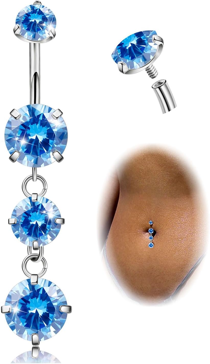 G23 Titanium Dangle Belly Button Rings for Women Dangling Navel Rings CZ Belly Rings Curved Barbell Internally Threaded Belly Piercing Jewelry - 我的商店我的商店我的商店