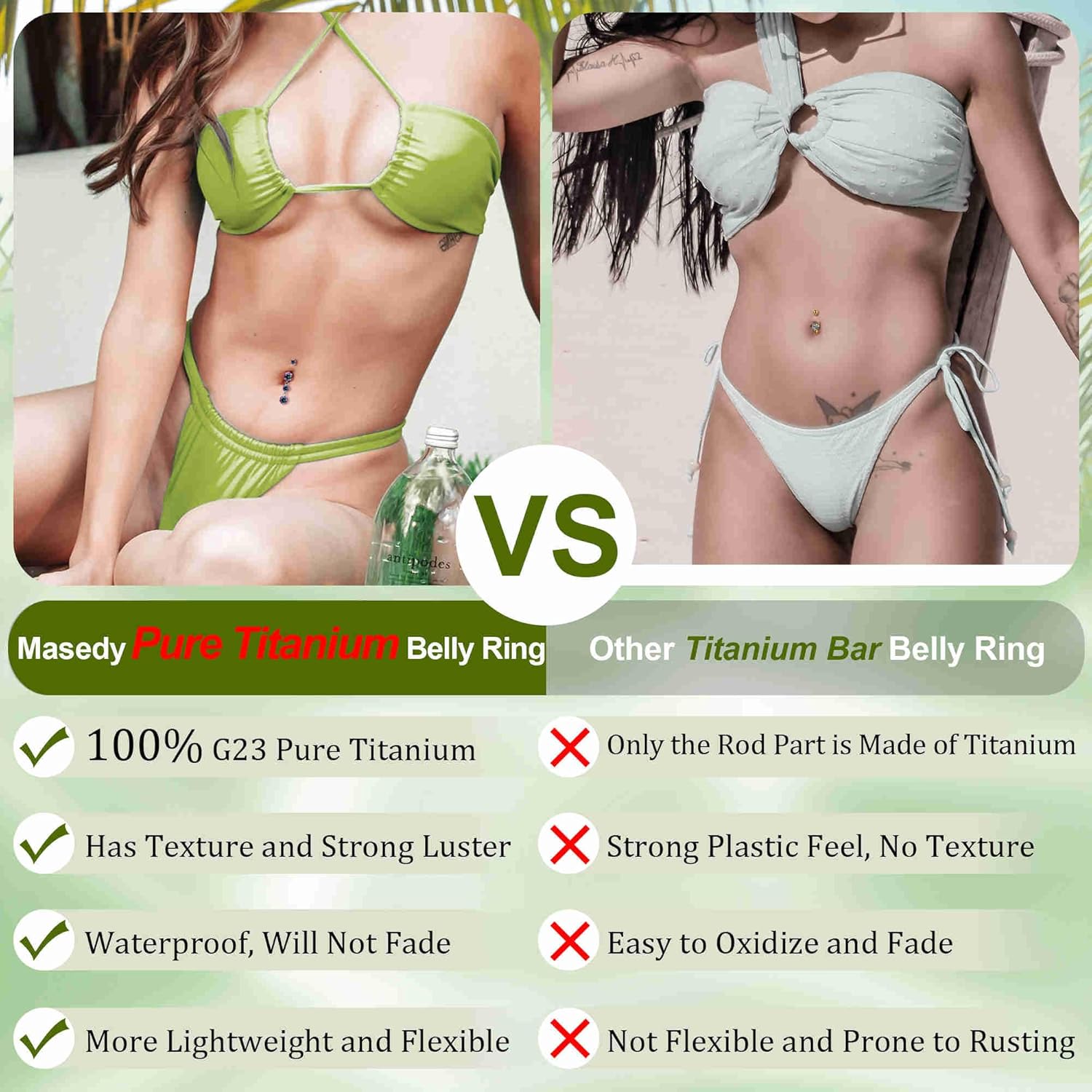 G23 Titanium Dangle Belly Button Rings for Women Dangling Navel Rings CZ Belly Rings Curved Barbell Internally Threaded Belly Piercing Jewelry - 我的商店我的商店我的商店