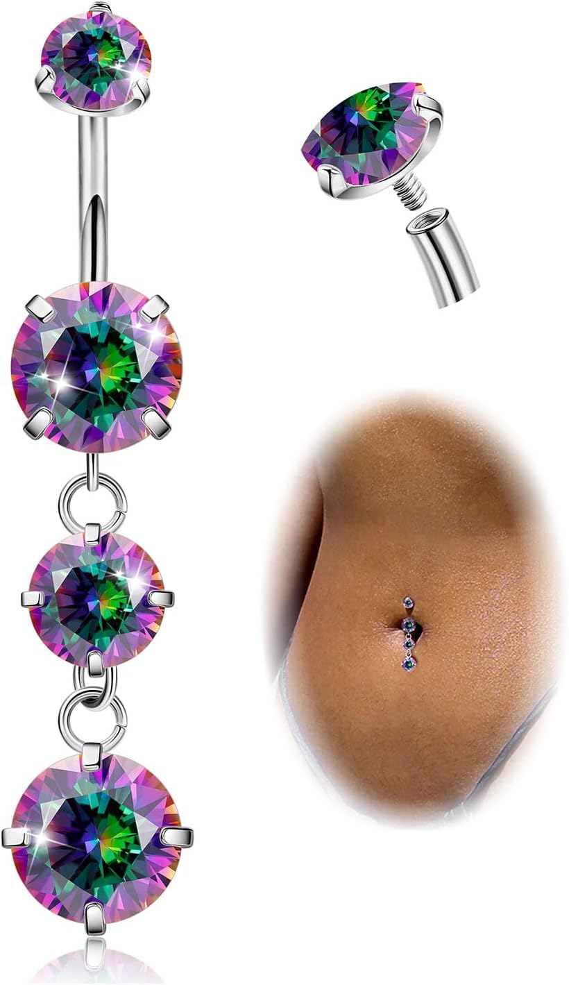 G23 Titanium Dangle Belly Button Rings for Women Dangling Navel Rings CZ Belly Rings Curved Barbell Internally Threaded Belly Piercing Jewelry - 我的商店我的商店我的商店
