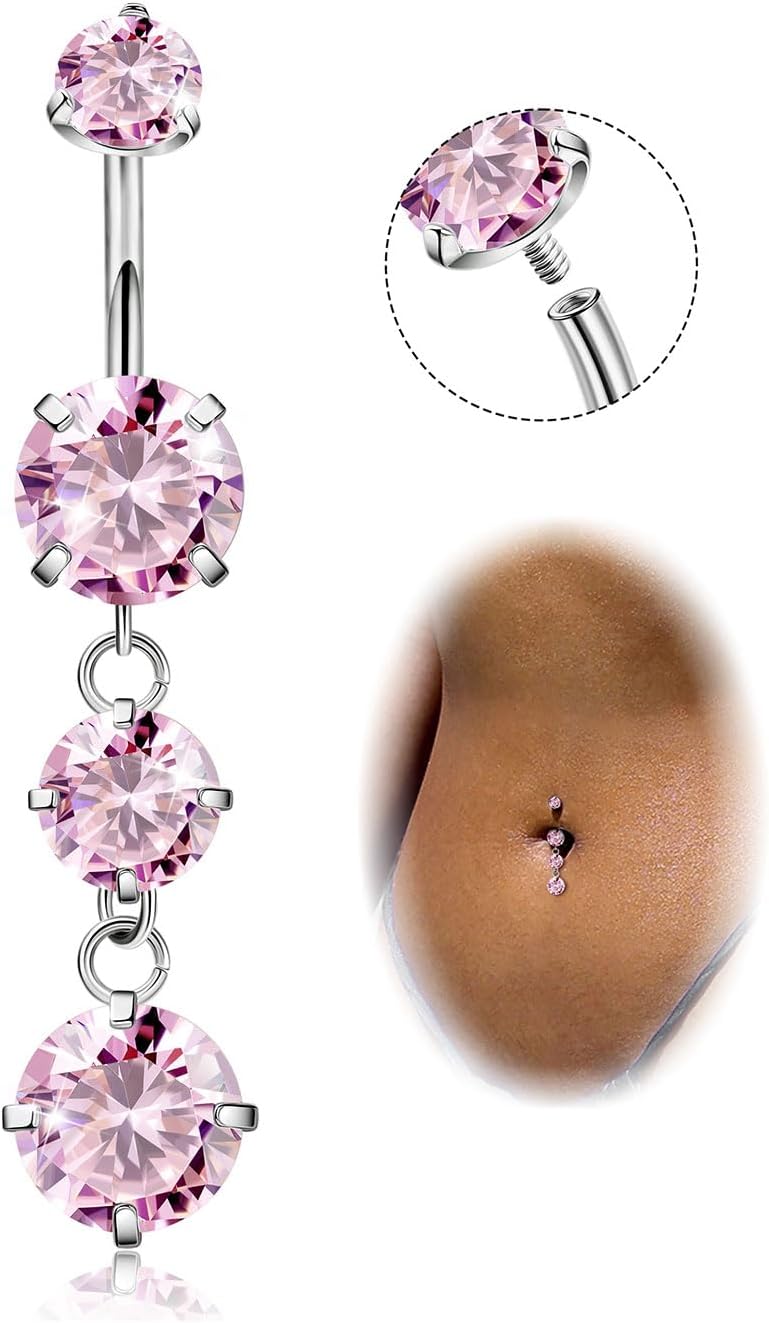 G23 Titanium Dangle Belly Button Rings for Women Dangling Navel Rings CZ Belly Rings Curved Barbell Internally Threaded Belly Piercing Jewelry - 我的商店我的商店我的商店
