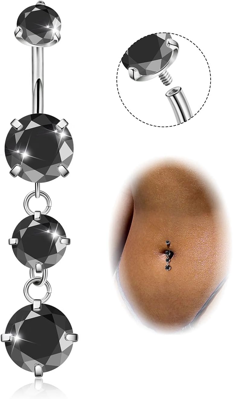 G23 Titanium Dangle Belly Button Rings for Women Dangling Navel Rings CZ Belly Rings Curved Barbell Internally Threaded Belly Piercing Jewelry - 我的商店我的商店我的商店