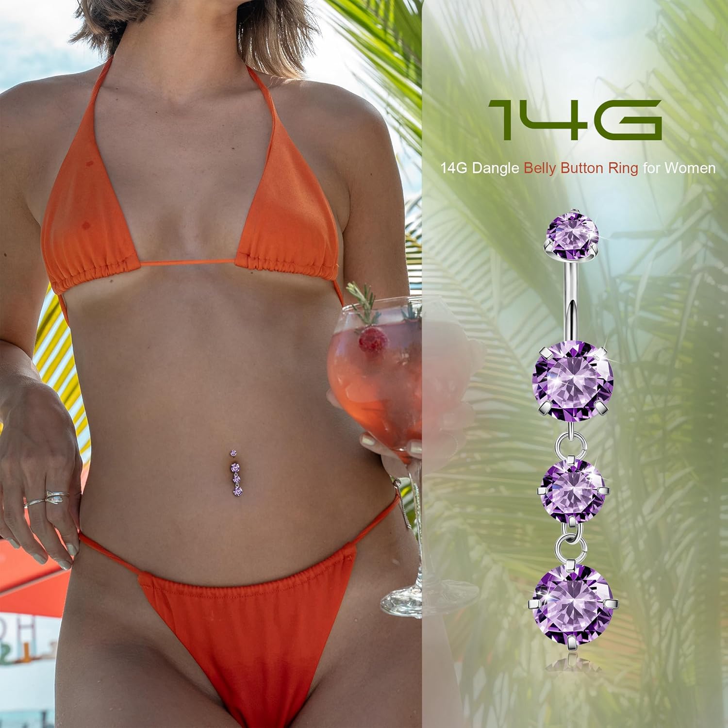 G23 Titanium Dangle Belly Button Rings for Women Dangling Navel Rings CZ Belly Rings Curved Barbell Internally Threaded Belly Piercing Jewelry - 我的商店我的商店我的商店