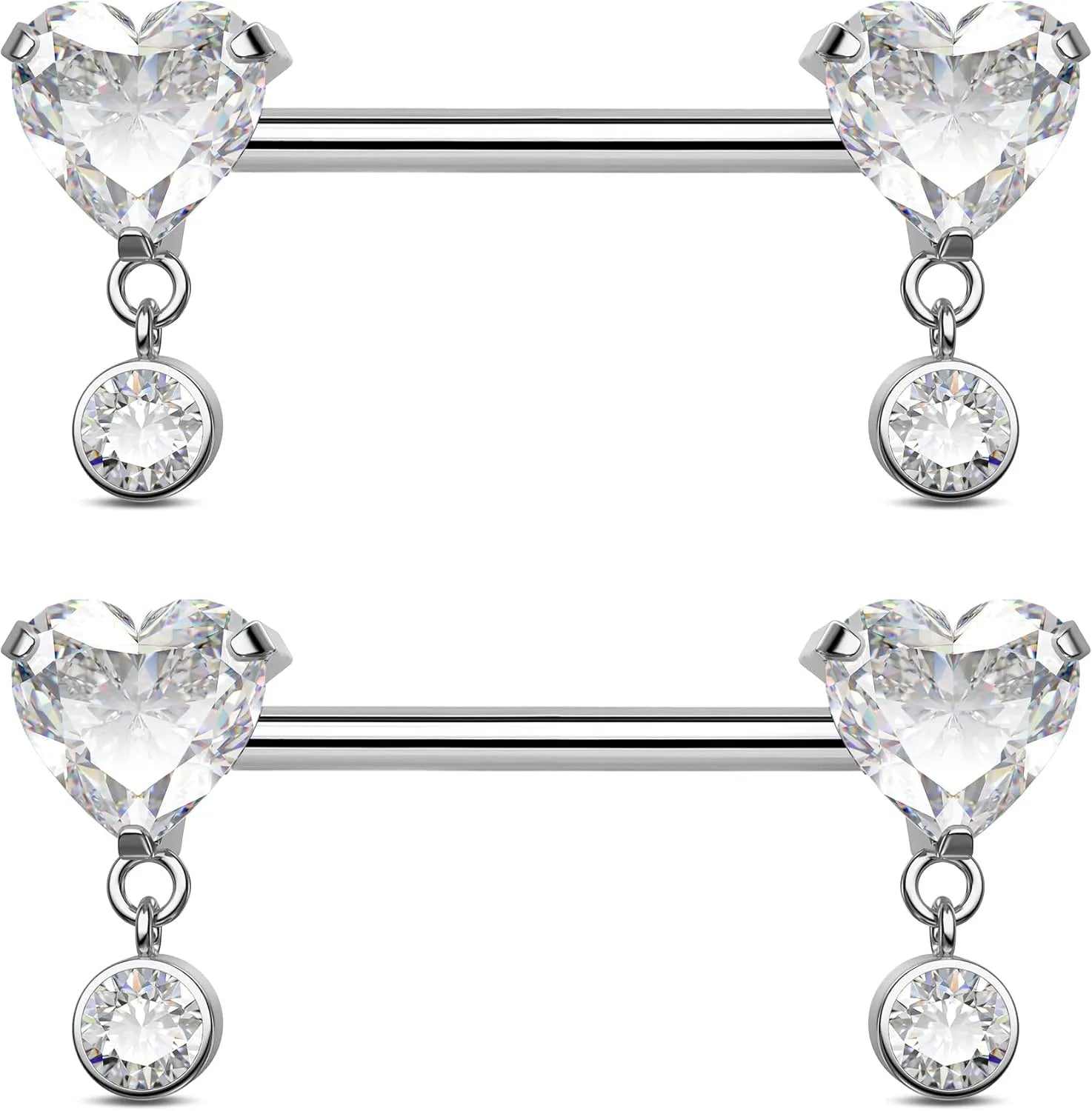 G23 Titanium Heart Nipple Rings Internally Threaded Nipple Piercing Jewelry - QIAO CrystalQIAO CrystalQIAO Crystal