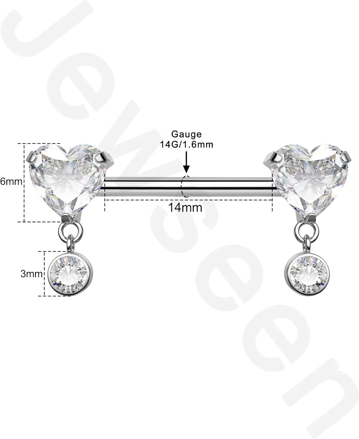 G23 Titanium Heart Nipple Rings Internally Threaded Nipple Piercing Jewelry - QIAO CrystalQIAO CrystalQIAO Crystal
