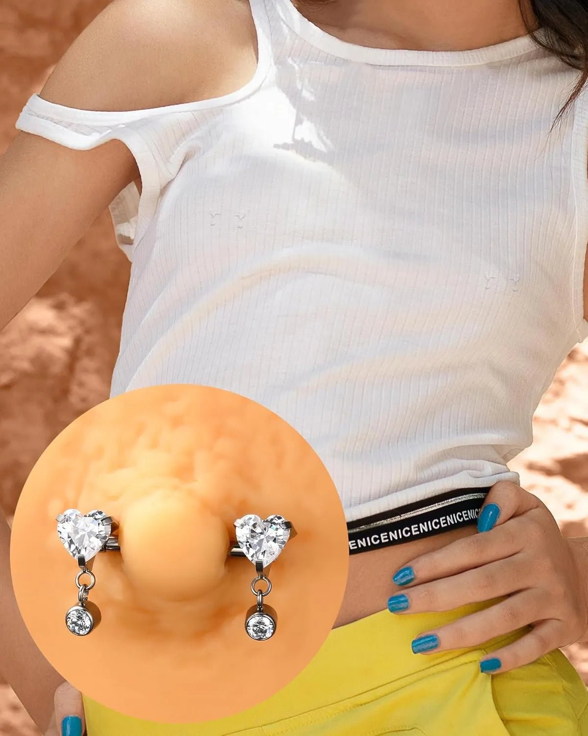 G23 Titanium Heart Nipple Rings Internally Threaded Nipple Piercing Jewelry - QIAO CrystalQIAO CrystalQIAO Crystal