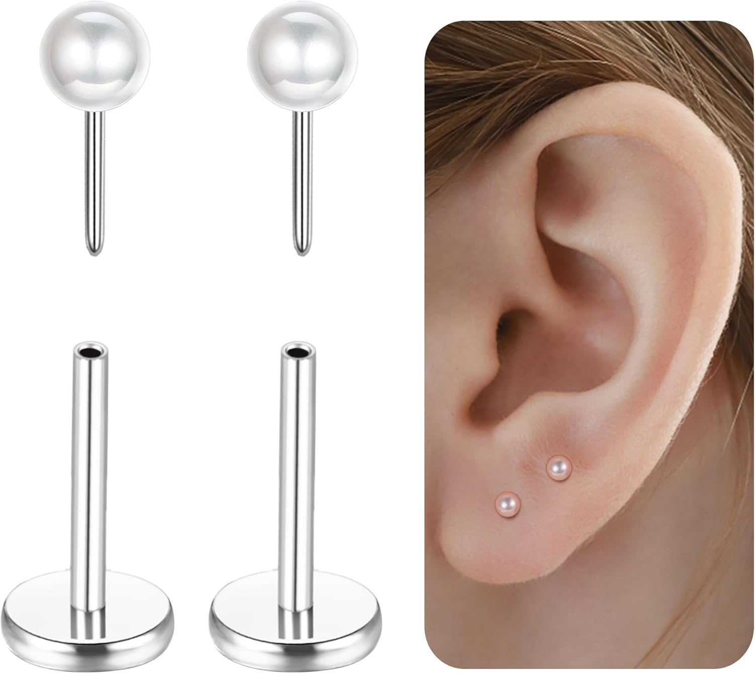 G23 Titanium Hypoallergenic Threadless Flat Back Earrings 20G Push in Cartilage Studs - QIAO CrystalQIAO CrystalQIAO Crystal