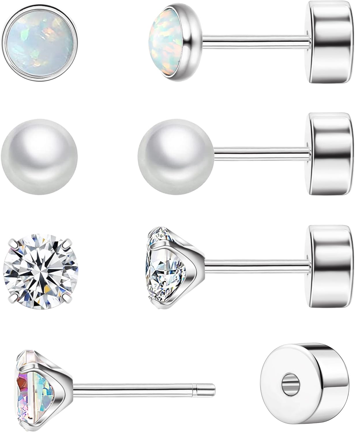 G23 Titanium Hypoallergenic Threadless Flat Back Earrings 20G Push in Cartilage Studs - QIAO CrystalQIAO CrystalQIAO Crystal