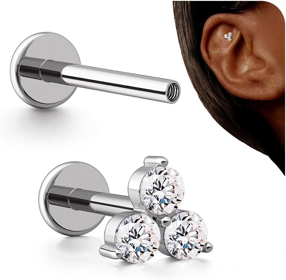 G23 Titanium Internal Thread Cartilage Earrings Hypoallergenic CZ Stud Piercing Jewelry - QIAO CrystalQIAO CrystalQIAO Crystal