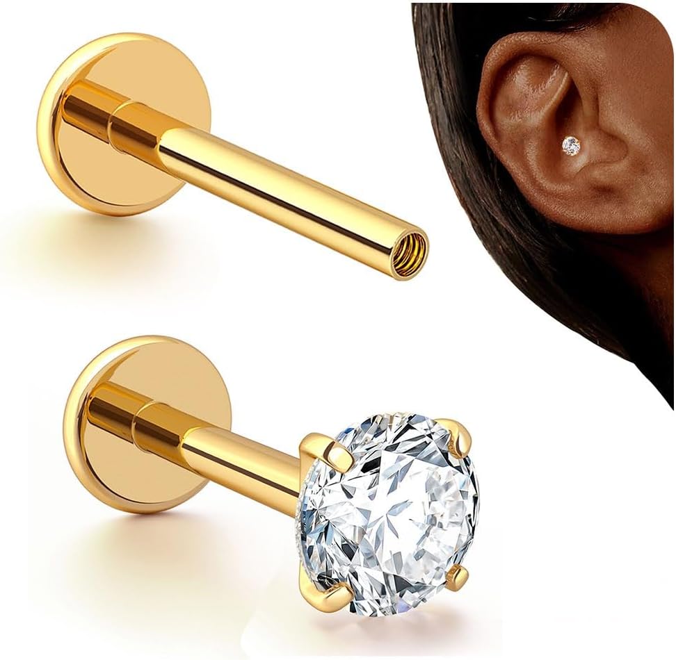 G23 Titanium Internal Thread Cartilage Earrings Hypoallergenic CZ Stud Piercing Jewelry - QIAO CrystalQIAO CrystalQIAO Crystal