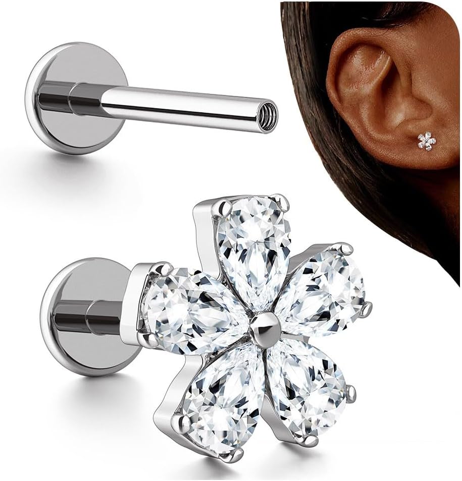 G23 Titanium Internal Thread Cartilage Earrings Hypoallergenic CZ Stud Piercing Jewelry - QIAO CrystalQIAO CrystalQIAO Crystal