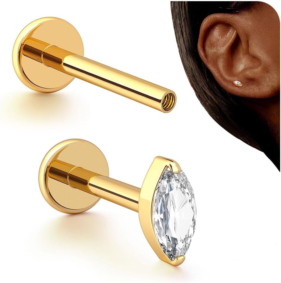 G23 Titanium Internal Thread Cartilage Earrings Hypoallergenic CZ Stud Piercing Jewelry - QIAO CrystalQIAO CrystalQIAO Crystal