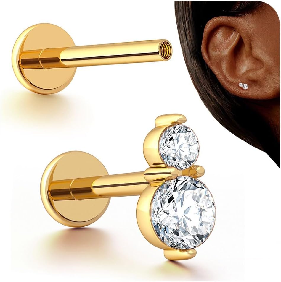 G23 Titanium Internal Thread Cartilage Earrings Hypoallergenic CZ Stud Piercing Jewelry - QIAO CrystalQIAO CrystalQIAO Crystal