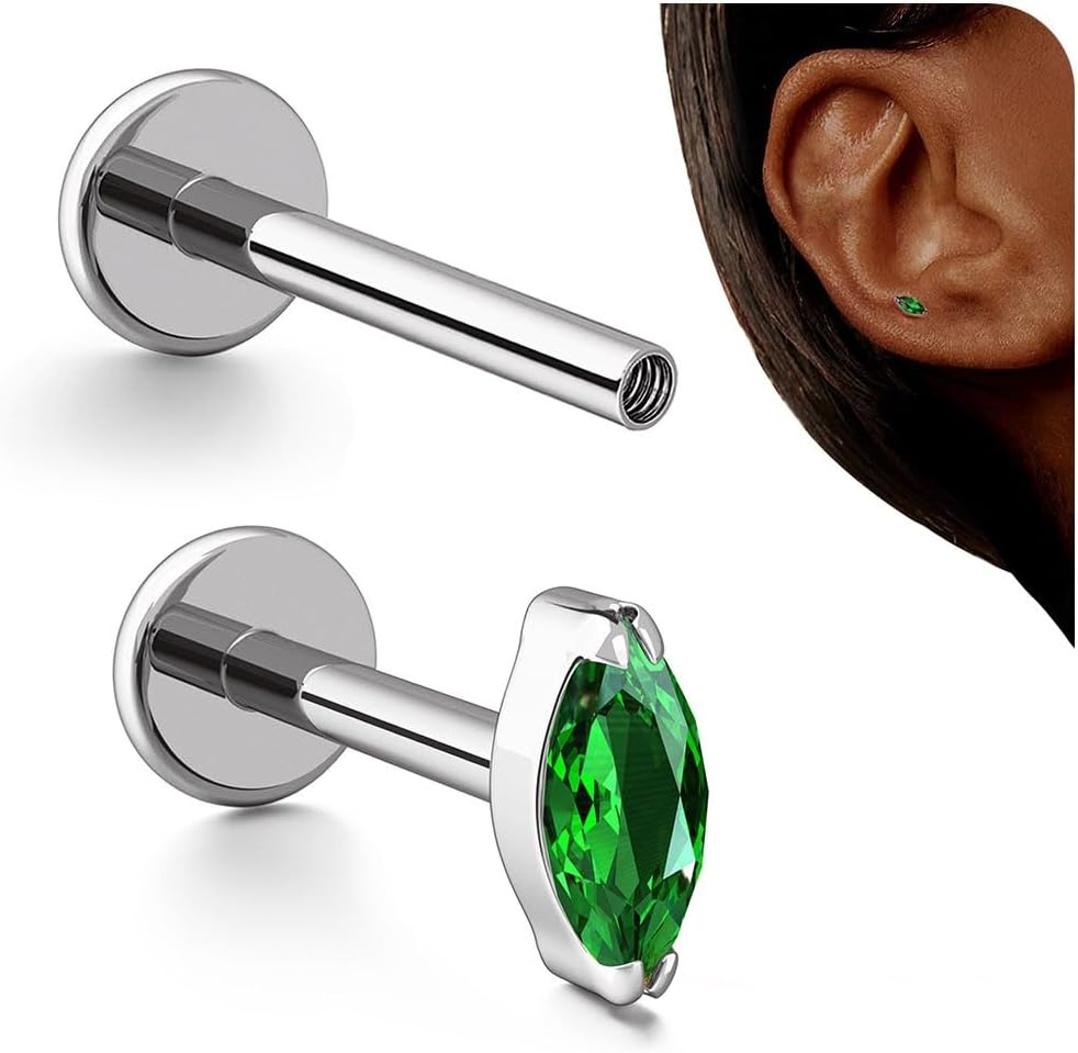 G23 Titanium Internal Thread Cartilage Earrings Hypoallergenic CZ Stud Piercing Jewelry - QIAO CrystalQIAO CrystalQIAO Crystal