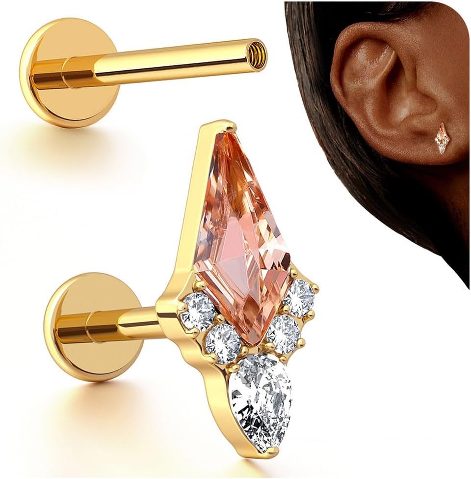 G23 Titanium Internal Thread Cartilage Earrings Hypoallergenic CZ Stud Piercing Jewelry - QIAO CrystalQIAO CrystalQIAO Crystal