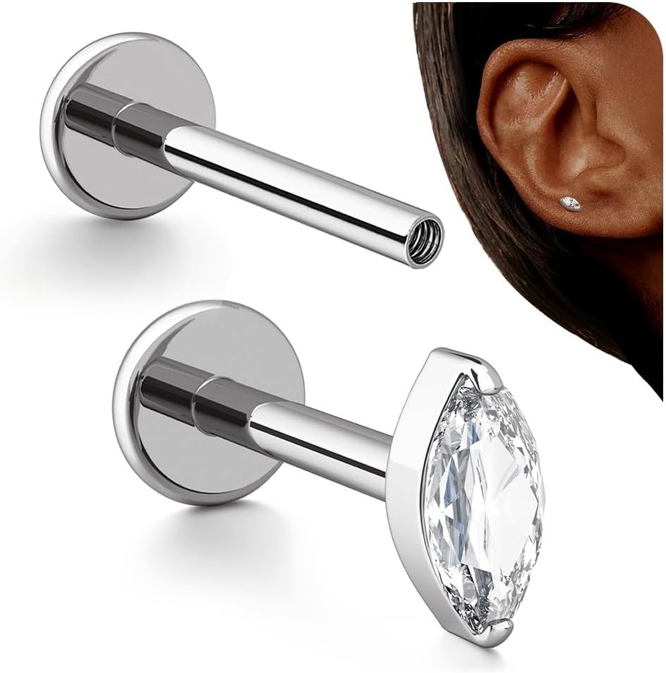 G23 Titanium Internal Thread Cartilage Earrings Hypoallergenic CZ Stud Piercing Jewelry - QIAO CrystalQIAO CrystalQIAO Crystal