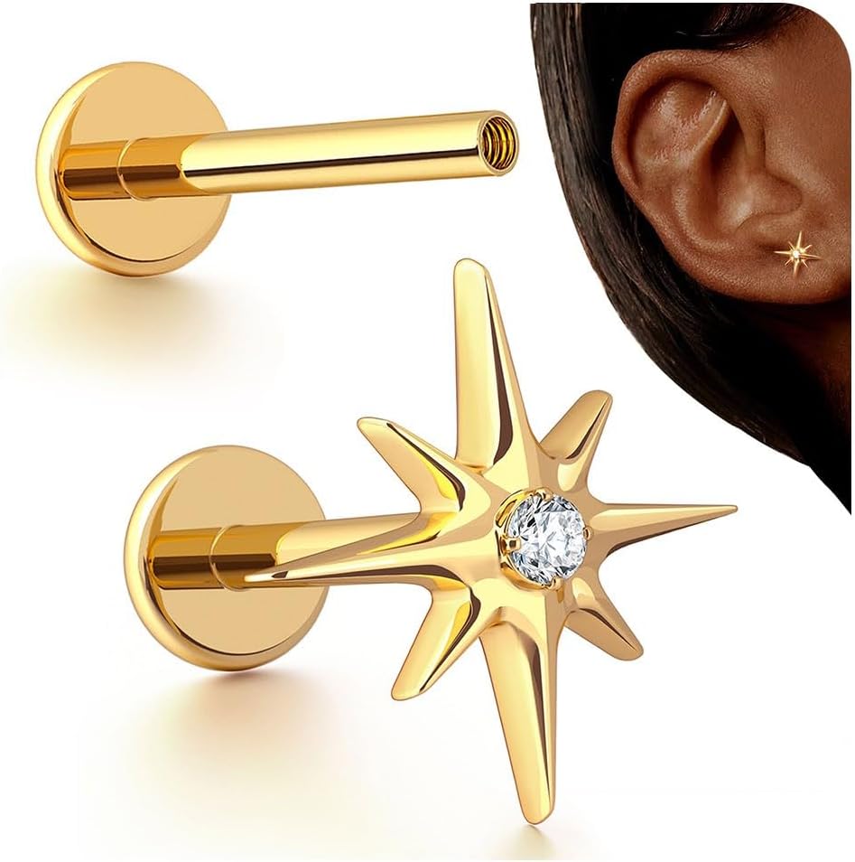 G23 Titanium Internal Thread Cartilage Earrings Hypoallergenic CZ Stud Piercing Jewelry - QIAO CrystalQIAO CrystalQIAO Crystal