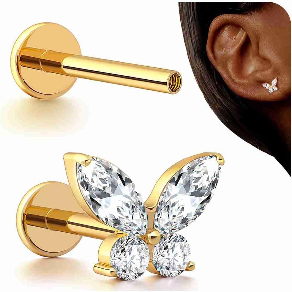G23 Titanium Internal Thread Cartilage Earrings Hypoallergenic CZ Stud Piercing Jewelry - QIAO CrystalQIAO CrystalQIAO Crystal