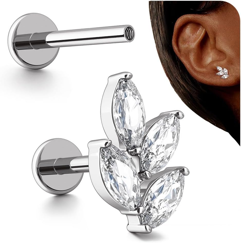 G23 Titanium Internal Thread Cartilage Earrings Hypoallergenic CZ Stud Piercing Jewelry - QIAO CrystalQIAO CrystalQIAO Crystal