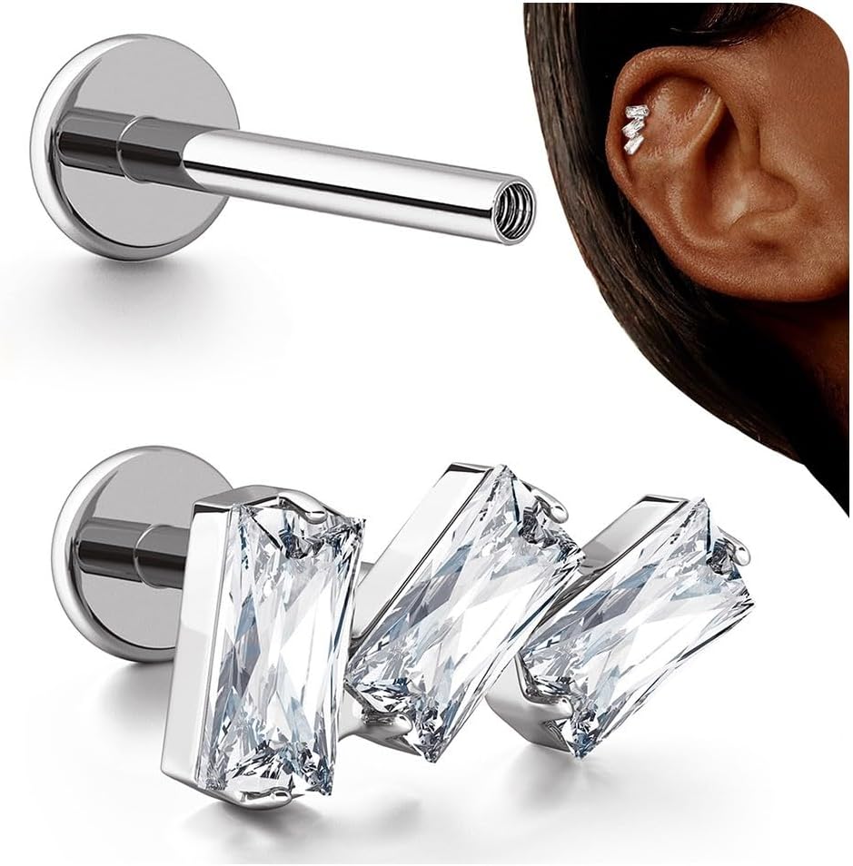 G23 Titanium Internal Thread Cartilage Earrings Hypoallergenic CZ Stud Piercing Jewelry - QIAO CrystalQIAO CrystalQIAO Crystal
